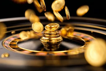 A man celebrating a winning moment on his laptop while gaming symbols float around him, capturing the excitement of ZBZBET games.